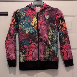 Nike Girls' Full Zip Hoodie Multicolor Abstract Paint Spatter Print Jacket, M